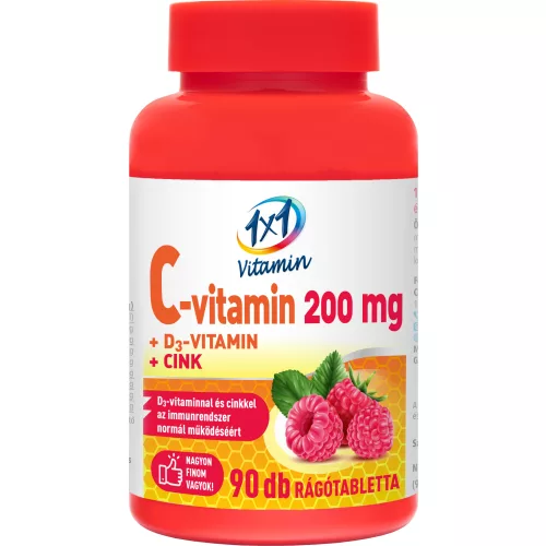 1x1 c-vitamin 200mg d3 + cink málnás rágótabletta 90 db
